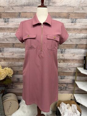 Sharagano Pink Short Sleeve Front Zip Dress 10